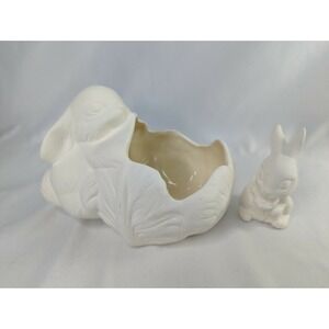 Holland Mold Rabbit Planter Dish Lettuce & Mini Figure Lot Ready to Paint
